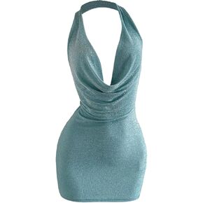 MakeMeChic Women's Sexy Halter Mini Dress Sparkly Backless Cowl Neck Bodycon Going Out Dresses in Saudi Arabia