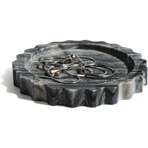 صينية صغيرة بحافة صدفية مقاس 5.5 بوصة، حامل مجوهرات من الحجر الطبيعي المنحوت يدويًا، صينية زينة من الحجر الجيري والرخام للخواتم أو الشموع أو المفاتيح (الحجر الجيري) in Kuwait