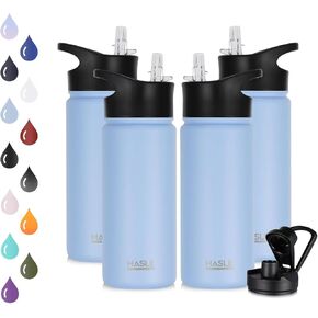 زجاجة مياه معزولة من HASLE OUTFITTERS سعة 16 أونصة بجدار مزدوج من الفولاذ المقاوم للصدأ زجاجة مياه مقاومة للتسرب وفم واسع مع غطاء من القش وغطاء صنبور يحافظ على البرودة والساخنة (أصفر وبرتقالي، 8 عبوات) in Kuwait