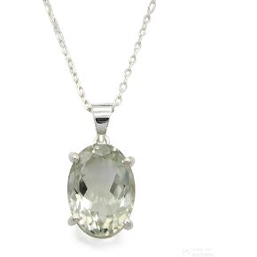 Gorgeous Natural Green Amethyst-Prasiolite 14X10 MM Oval Pendant 925 Solid Sterling Silver halo-Pendant, Birthstone pendant, Jewelry For women, Gemstone pendant in Saudi Arabia