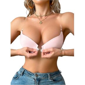 SHENHE Women's Front Closure Underwire Bra Clear Straps Push Up Molded Backless Plunge Bra in Kuwait