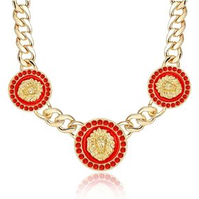 Women's Hip Hop Basketball Wives 3 Lion Heads Chunky Chain Necklace Crystal Statement Linked Choker Necklaces Party Costume Outfit Cocktail Club Animal Jewelry in Kuwait