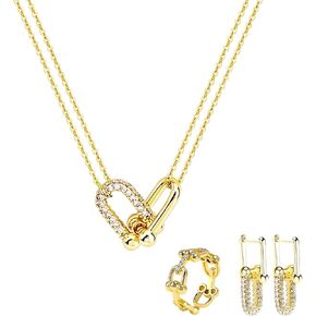 Jewelry Set for Women's, 3 PCS Jewelry Sets - Necklace, Earrings, Ring, Fashion U-Shaped Buckle Design,Gift fou Daughter Mom Wife Friends on Birthday Anniversary in Saudi Arabia