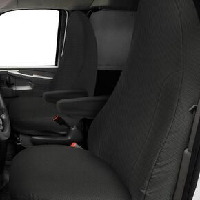 أغطية مقاعد متوافقة مع مقاعد الدلو الأمامية Chevy Express 2010-2025، وليس لمقاعد RV، مع فتحة لمقبض الإمساك على مسند الظهر الجانبي للركاب، أسود ورمادي in Kuwait