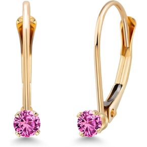 Gem Stone King 14K Yellow Gold Gemstone Birthstone Leverback Drop Dangle Earrings For Women | Round 2.5MM | Fine Jewelry for Her Mom Anniversary Wedding in Saudi Arabia