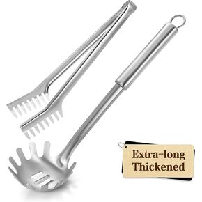 مجموعة ملعقة سباغيتي وملقط سباغيتي من بليفايند مكونة من قطعتين، شوكة سباغيتي غير لاصقة مقاس 13 بوصة وملقط مطبخ مقاس 9 بوصة، سهلة التخزين والتنظيف، تصميم مريح، من الفولاذ المقاوم للصدأ in Kuwait