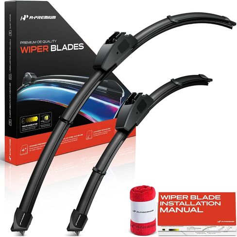 A-Premium Pack of 2 Windshield Wiper Blades with Wear Indicator & Towel - Compatible with Kia Optima 2016-2020, Sportage, Sedona, Telluride, Cadenza, EV9 GT-Line - 26" and 18", Hook Connector in Saudi Arabia