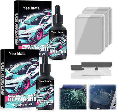 طقم إصلاح تشققات الزجاج الأمامي مكون من قطعتين، مجموعة إصلاح الزجاج الأمامي المتشققة الجديدة 2025، أداة إصلاح شرائح الزجاج الأمامي الاحترافية سهلة الاستخدام للسيارات، إصلاح سريع للزجاج الأمامي والمرايا وجميع أنواع التشققات in Kuwait