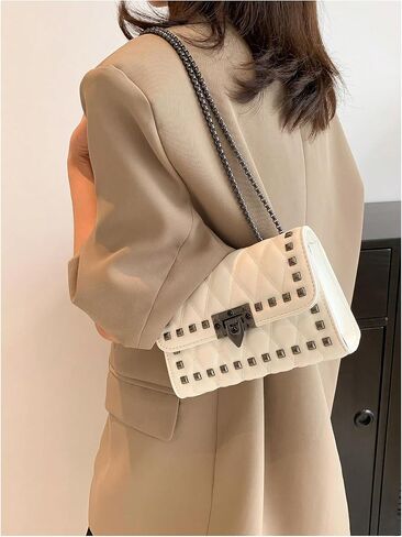 SweatyRocks Women's Shoulder Crossbody Bag Punk Rivet Purse Clutch Handbags with Chain Strap in Saudi Arabia