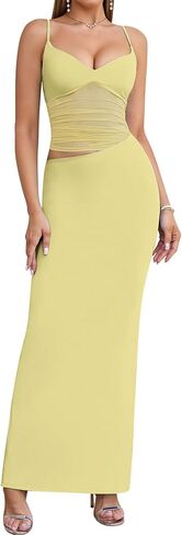 EYNMIN Women's V Neck Bodycon Maxi Dress Spaghetti Strap Cut Out Slit Long Formal Cocktail Party Wedding Guest Dresses in Saudi Arabia