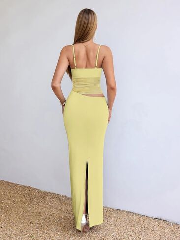 EYNMIN Women's V Neck Bodycon Maxi Dress Spaghetti Strap Cut Out Slit Long Formal Cocktail Party Wedding Guest Dresses in Saudi Arabia