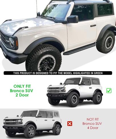 HD Ridez Running Board 6" Black Compatible with Ford Bronco 2021-2025 Sport Utility 2-Door (Nerf Bar Side Steps Side Bars) in Saudi Arabia