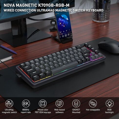 Redragon K709 PRO 65% Wireless Gasket RGB Gaming Keyboard, 68 Keys Hot-Swap Compact Mechanical Keyboard w/Free-Mod Socket, 5-Layer Noise Dampening & Round PBT Keycaps, Quiet Custom Linear Switch in Kuwait