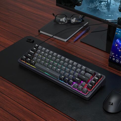 Redragon K709 PRO 65% Wireless Gasket RGB Gaming Keyboard, 68 Keys Hot-Swap Compact Mechanical Keyboard w/Free-Mod Socket, 5-Layer Noise Dampening & Round PBT Keycaps, Quiet Custom Linear Switch in Kuwait