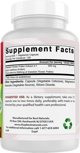 حبوب لقاح الزهور السويدية من بيست ناتشورالز 2000 ملجم مكافئة لكل وجبة - 120 كبسولة in Kuwait