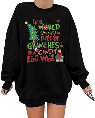KIMSOONG Christmas Sweatshirt for Women Be A Cindy Lou Who Shirt Cute Christmas Graphic Tshirts Oversized Long sleeve Tops in Kuwait
