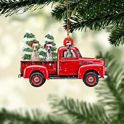 Talataca Whippet Wearing Christmas Hat Reindeer with String Lights Dog 2D Flat Car Rear View Mirror Accessories Christmas Tree Ornament Decoration Hanging Charm Interior Rearview Pendant Decor Gift in Saudi Arabia