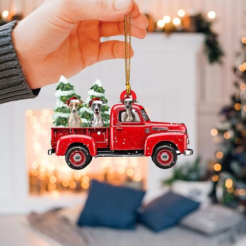 Talataca Whippet Wearing Christmas Hat Reindeer with String Lights Dog 2D Flat Car Rear View Mirror Accessories Christmas Tree Ornament Decoration Hanging Charm Interior Rearview Pendant Decor Gift in Saudi Arabia