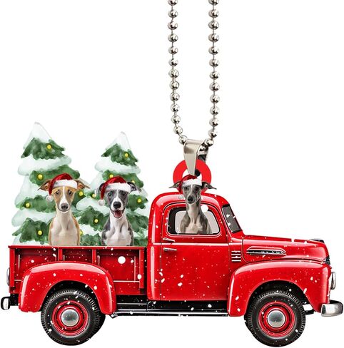 Talataca Whippet Wearing Christmas Hat Reindeer with String Lights Dog 2D Flat Car Rear View Mirror Accessories Christmas Tree Ornament Decoration Hanging Charm Interior Rearview Pendant Decor Gift in Saudi Arabia