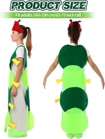 زي Soulchen Caterpillar للبالغين، أزياء كاتربيلر الهالوين مع أغطية أحذية بغطاء للرأس، مقاس واحد بذلة حشرة خضراء للنساء والرجال في الهالوين التنكرية ليوم الكتاب العالمي وحفلات التنكرية in Saudi Arabia