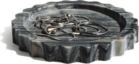 صينية صغيرة بحافة صدفية مقاس 5.5 بوصة، حامل مجوهرات من الحجر الطبيعي المنحوت يدويًا، صينية زينة من الحجر الجيري والرخام للخواتم أو الشموع أو المفاتيح (الحجر الجيري) in Kuwait