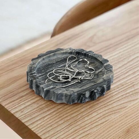 صينية صغيرة بحافة صدفية مقاس 5.5 بوصة، حامل مجوهرات من الحجر الطبيعي المنحوت يدويًا، صينية زينة من الحجر الجيري والرخام للخواتم أو الشموع أو المفاتيح (الحجر الجيري) in Kuwait