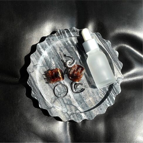 صينية صغيرة بحافة صدفية مقاس 5.5 بوصة، حامل مجوهرات من الحجر الطبيعي المنحوت يدويًا، صينية زينة من الحجر الجيري والرخام للخواتم أو الشموع أو المفاتيح (الحجر الجيري) in Kuwait