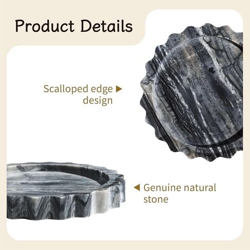 صينية صغيرة بحافة صدفية مقاس 5.5 بوصة، حامل مجوهرات من الحجر الطبيعي المنحوت يدويًا، صينية زينة من الحجر الجيري والرخام للخواتم أو الشموع أو المفاتيح (الحجر الجيري) in Kuwait