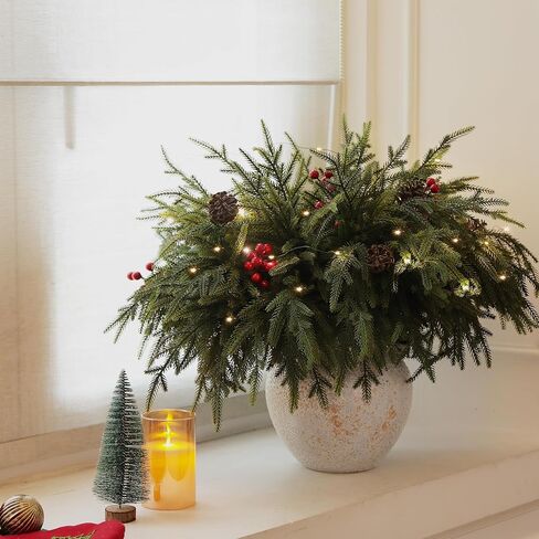 20-Piece Set 24" Artificial Norfolk Pine Branches - Christmas Decorations - Faux Christmas Greenary - Faux Norfolk Pine Stems for DIY Crafts Garland Wreath Home Decor- Free LED String Lights in Saudi Arabia