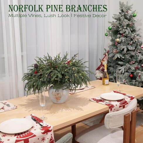 20-Piece Set 24" Artificial Norfolk Pine Branches - Christmas Decorations - Faux Christmas Greenary - Faux Norfolk Pine Stems for DIY Crafts Garland Wreath Home Decor- Free LED String Lights in Saudi Arabia