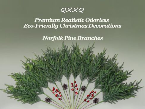 20-Piece Set 24" Artificial Norfolk Pine Branches - Christmas Decorations - Faux Christmas Greenary - Faux Norfolk Pine Stems for DIY Crafts Garland Wreath Home Decor- Free LED String Lights in Saudi Arabia