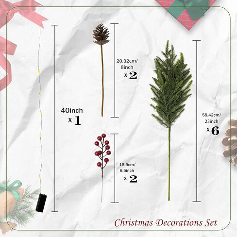 20-Piece Set 24" Artificial Norfolk Pine Branches - Christmas Decorations - Faux Christmas Greenary - Faux Norfolk Pine Stems for DIY Crafts Garland Wreath Home Decor- Free LED String Lights in Saudi Arabia