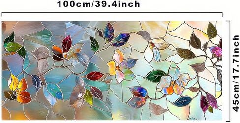 Floral Privacy Window Film 39.3×17.7 Inchs Rainbow Window Film PVC Stained Glass Sticker Static for Glass Door Home and Office Bedrooms Home Decorations Anti-UV Sun in Saudi Arabia