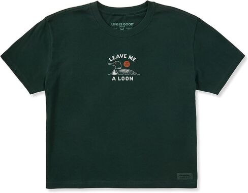 Life is Good. Women's Leave Me a Loon Short Sleeve Crusher Boxy Tee, Treeline Green in Saudi Arabia