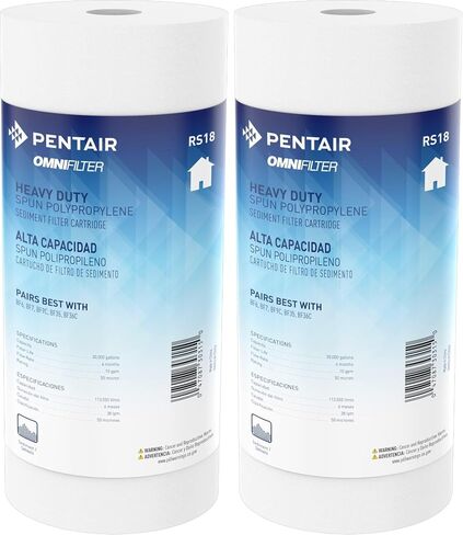 Pentair OMNIFilter RS18 Sediment Water Filter, 10-Inch, Whole House Heavy Duty Spun Polypropylene Replacement Cartridge, 10" x 4.5", 50 Micron, White in Kuwait