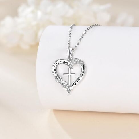 God Is Within Her She Will Not Fall Sterling Silver Cross Necklaces For Women Christian Jewelry Inspirational Religion Faith Necklace in Saudi Arabia