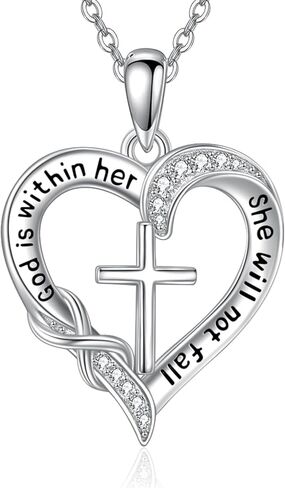 God Is Within Her She Will Not Fall Sterling Silver Cross Necklaces For Women Christian Jewelry Inspirational Religion Faith Necklace in Saudi Arabia