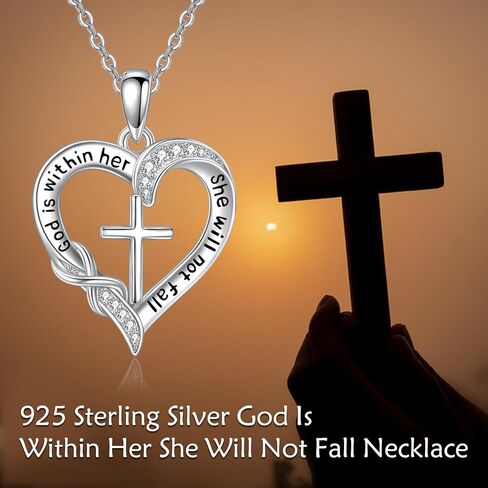 God Is Within Her She Will Not Fall Sterling Silver Cross Necklaces For Women Christian Jewelry Inspirational Religion Faith Necklace in Saudi Arabia