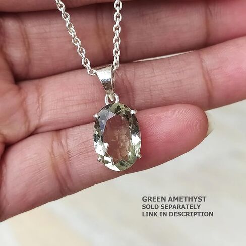 Gorgeous Natural Green Amethyst-Prasiolite 14X10 MM Oval Pendant 925 Solid Sterling Silver halo-Pendant, Birthstone pendant, Jewelry For women, Gemstone pendant in Saudi Arabia