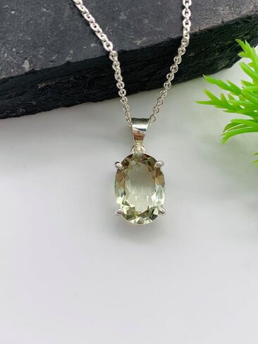 Gorgeous Natural Green Amethyst-Prasiolite 14X10 MM Oval Pendant 925 Solid Sterling Silver halo-Pendant, Birthstone pendant, Jewelry For women, Gemstone pendant in Saudi Arabia
