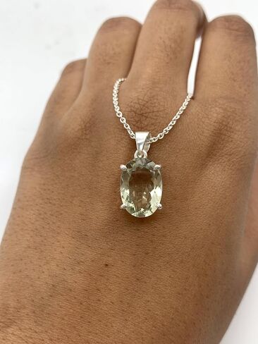 Gorgeous Natural Green Amethyst-Prasiolite 14X10 MM Oval Pendant 925 Solid Sterling Silver halo-Pendant, Birthstone pendant, Jewelry For women, Gemstone pendant in Saudi Arabia