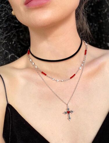 الأسود القوطية المختنق قلادة للنساء هالوين القوطية الصليب قلادة القلائد الظلام الشرير ايمو الجرونج مصاص دماء قلادة الهيب هوب مجوهرات in Kuwait