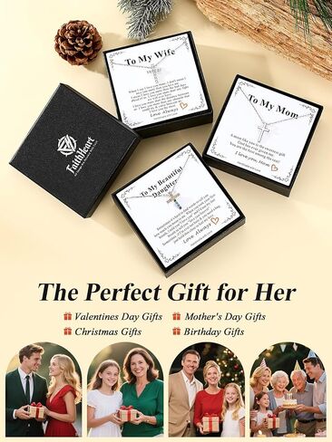 FaithHeart Stainless Steel Small Silver Cross Necklace for Women with Message Card - Non Tarnish Dainty Christian Faith Pendant Necklaces Gifts for Mom Wife, Birthday Jewelry Gift for Her in Saudi Arabia
