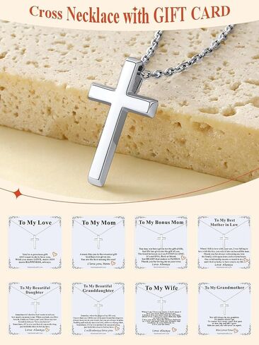 FaithHeart Stainless Steel Small Silver Cross Necklace for Women with Message Card - Non Tarnish Dainty Christian Faith Pendant Necklaces Gifts for Mom Wife, Birthday Jewelry Gift for Her in Saudi Arabia