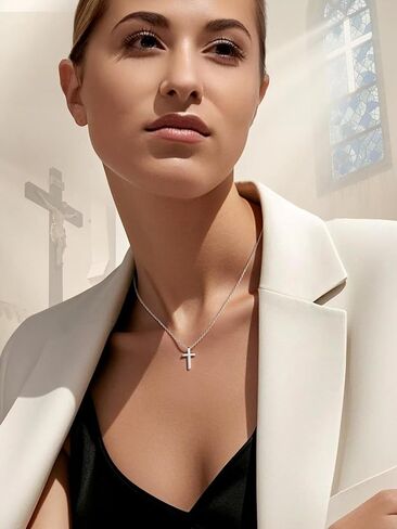 FaithHeart Stainless Steel Small Silver Cross Necklace for Women with Message Card - Non Tarnish Dainty Christian Faith Pendant Necklaces Gifts for Mom Wife, Birthday Jewelry Gift for Her in Saudi Arabia