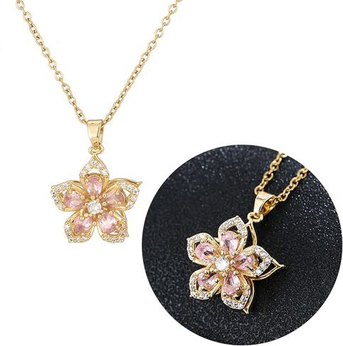 Rotating Bauhinia Zircon Flower Pendant Collarbone Chain Temperament Simple Neck Chain Adjustable Copper Chain Necklace in Saudi Arabia