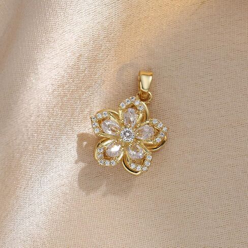 Rotating Bauhinia Zircon Flower Pendant Collarbone Chain Temperament Simple Neck Chain Adjustable Copper Chain Necklace in Saudi Arabia