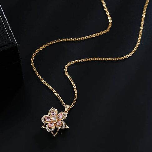 Rotating Bauhinia Zircon Flower Pendant Collarbone Chain Temperament Simple Neck Chain Adjustable Copper Chain Necklace in Saudi Arabia