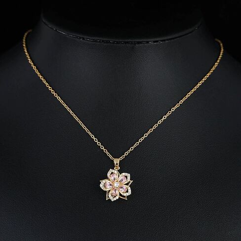 Rotating Bauhinia Zircon Flower Pendant Collarbone Chain Temperament Simple Neck Chain Adjustable Copper Chain Necklace in Saudi Arabia