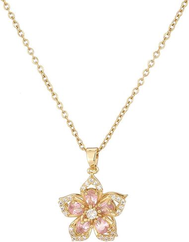 Rotating Bauhinia Zircon Flower Pendant Collarbone Chain Temperament Simple Neck Chain Adjustable Copper Chain Necklace in Saudi Arabia